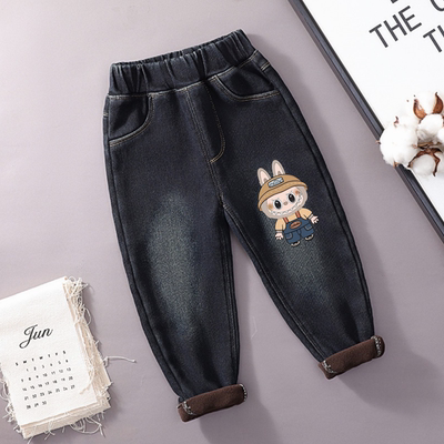 加绒男童牛仔裤2025新款秋冬季男女童裤子儿童宝宝休闲宽松长裤