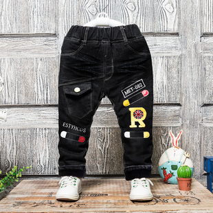 长裤 男童1 4岁小童裤 子冬季 牛仔裤 加绒裤 宝宝秋冬款 棉裤 韩版