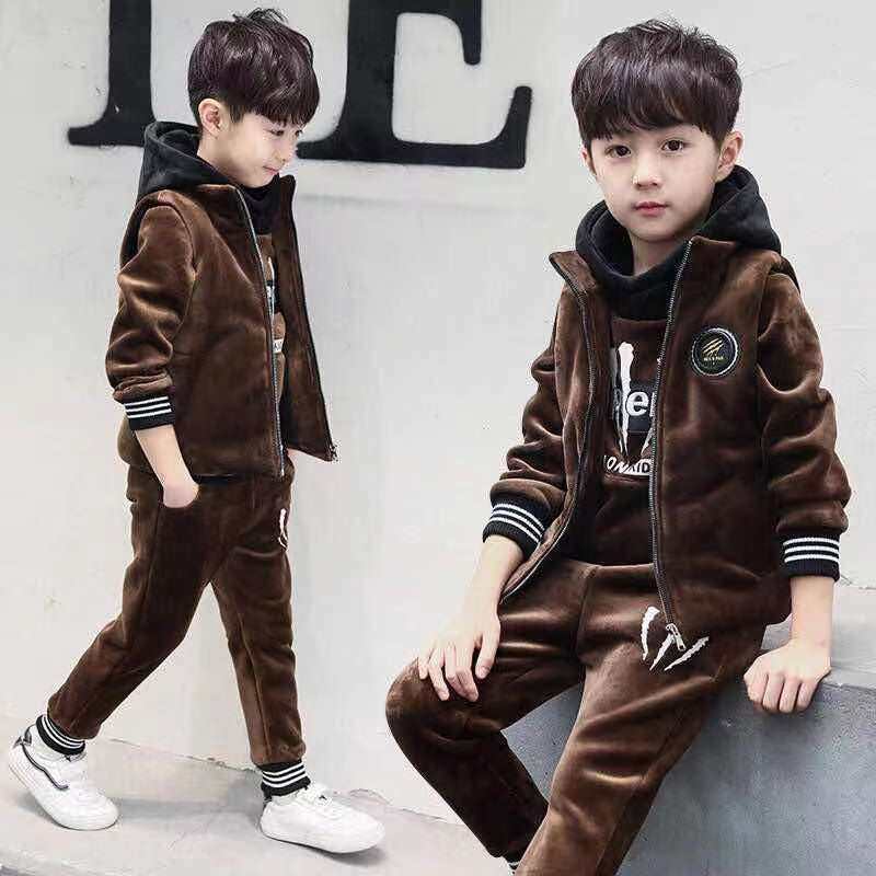 三件套男童加绒加厚套装中大儿童秋冬衣服帅气网红运动潮流童装套