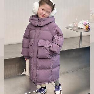 2024女童长款羽绒棉服韩版时髦洋气棉袄外套中大童连帽休闲潮新款