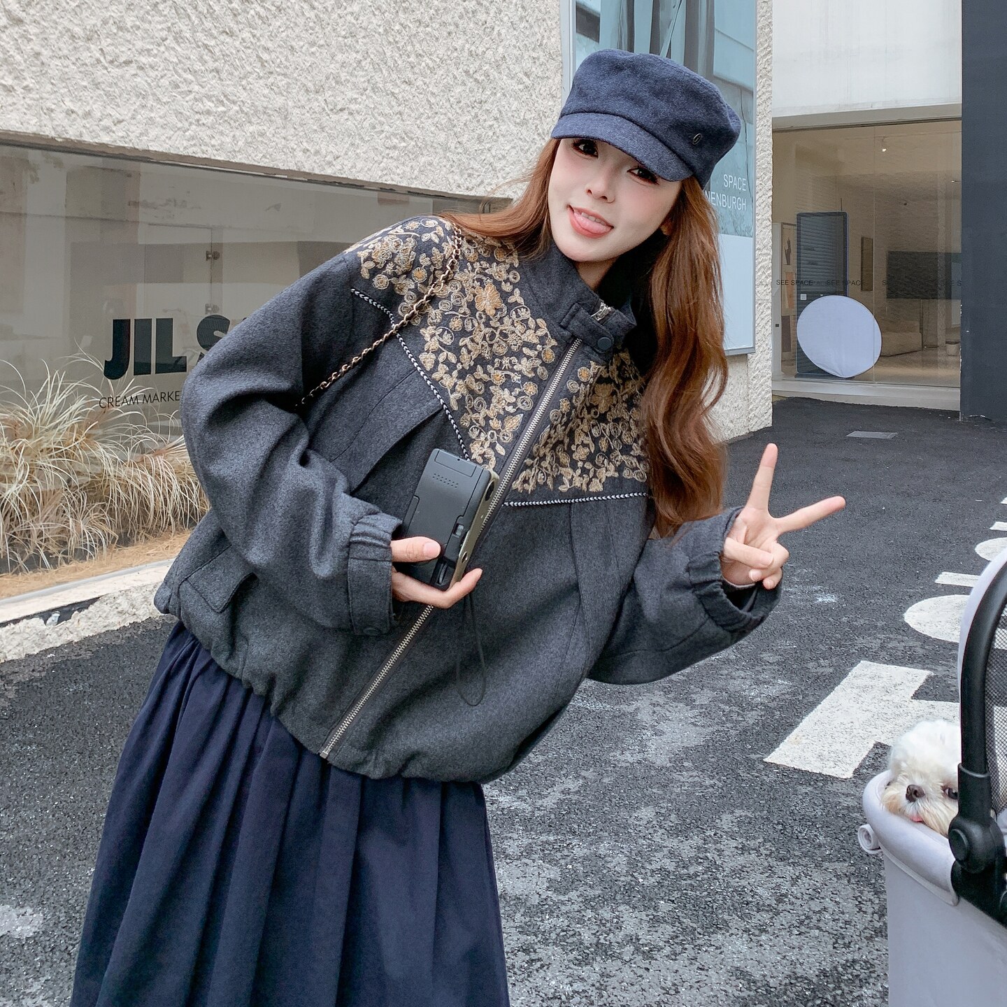 2025冬季新款设计感复古刺绣立领毛呢夹克外套女小个子时尚呢外套,女装套装/套裙,艾艾淮淮