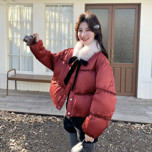 P295 1965 90绒现货圣诞红木耳边羽绒服297 K438 首发新款