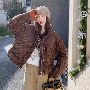 P285 1956 90绒现货格子拼接羽绒服297 K418 首发新款