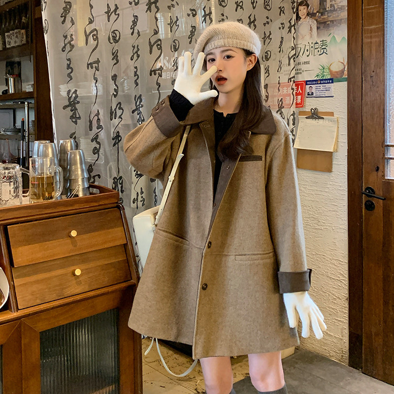 【新款】现货拼接撞色毛呢大衣297-969-P185-K278,女装毛呢外套,艾艾淮淮