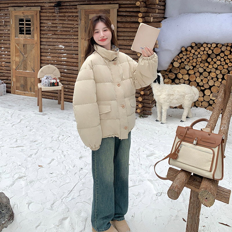 现货90绒撞色格子立领羽绒服外套297-1005-P275-K398,女装短外套,艾艾淮淮