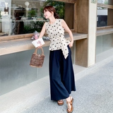 法式波点无袖上衣阔腿裤套装女夏季2025新款温柔风气质减龄两件套，女装套装/套裙，艾艾淮淮