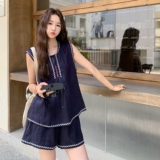 休闲减龄牛仔刺绣衬衫短裤套装女夏2025新款小个子两件套ootd穿搭，女装套装/套裙，艾艾淮淮