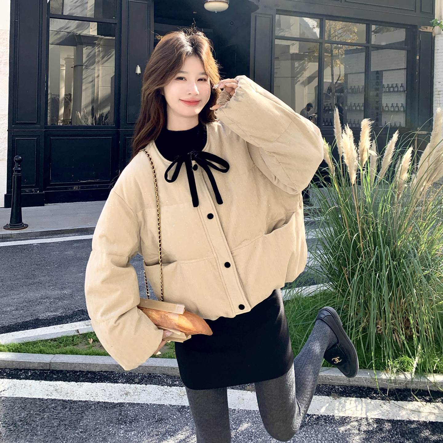 【新款】90绒现货韩系系带羽绒服297-1959-P295-K438，女装短外套，艾艾淮淮