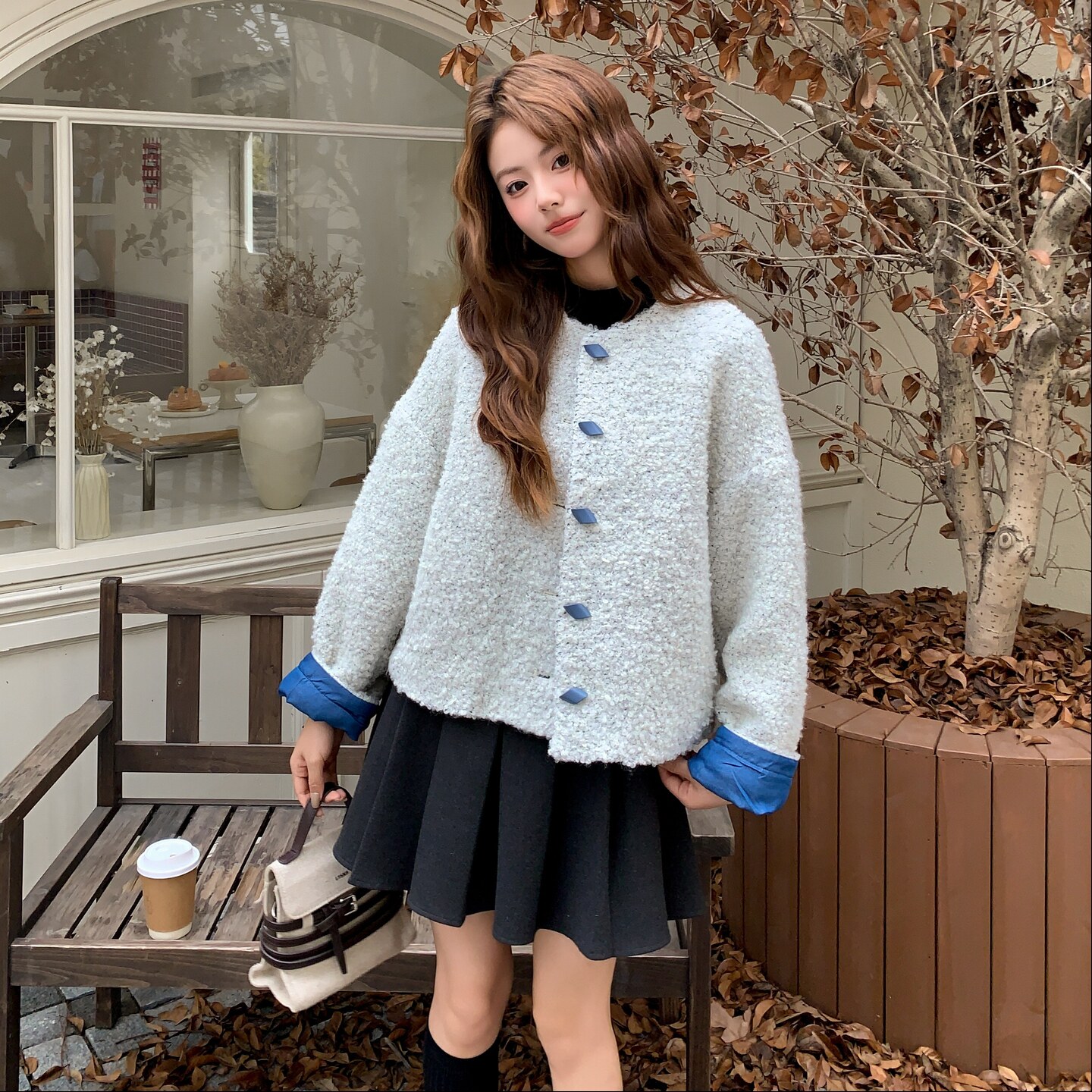 韩系chic圆领羊羔毛外套女2025冬季新款超好看宽松减龄小个子上衣,女装短外套,艾艾淮淮