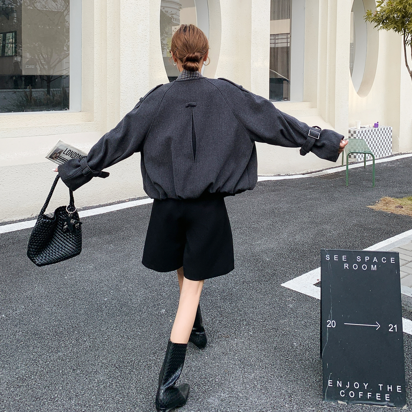 【新款】现货格纹拼接毛呢外套297-1814-P165-K238，女装套装/套裙，艾艾淮淮