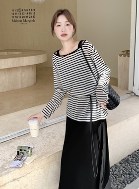 现货 条纹  斜肩上衣+背心裙套装297-1665-P145-K208