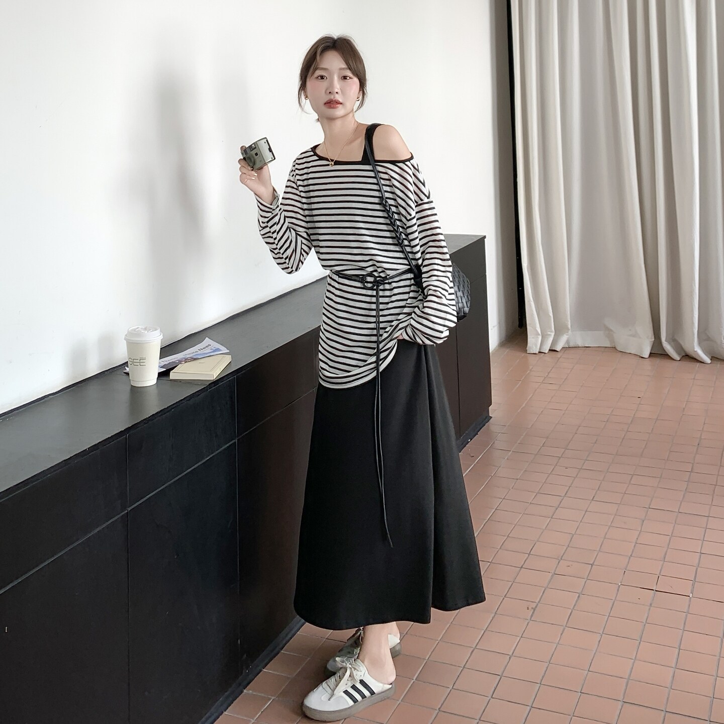 现货条纹斜肩上衣+背心裙套装297-1665-P145-K208,商品下架区,艾艾淮淮