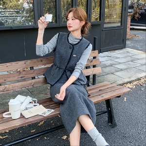 【新款】现货打底+马甲+半身裙呢料三件套297-1786-P185-K268，女装套装/套裙，艾艾淮淮