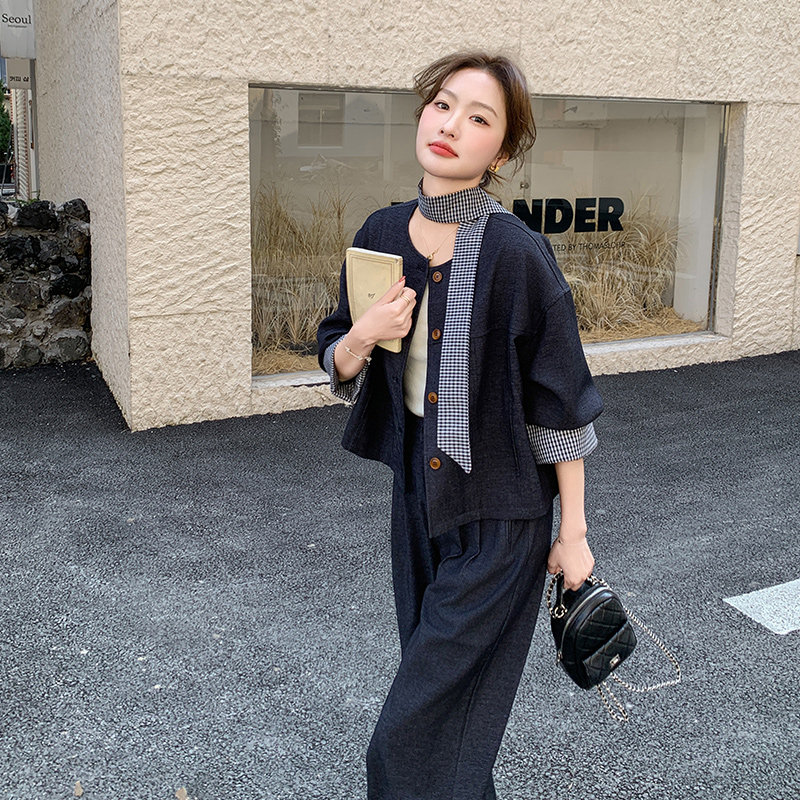 超火轻熟穿搭气质高级感牛仔套装女春秋2025新款韩系阔腿裤两件套,女装套装/套裙,艾艾淮淮