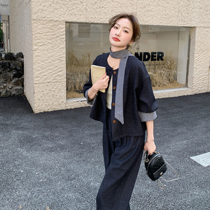 超火轻熟穿搭气质高级感牛仔套装女春秋2025新款韩系阔腿裤两件套图片