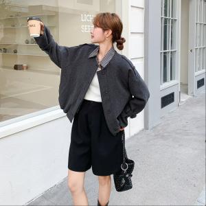 通勤风灰色毛呢外套女秋冬超火好看高级小众漂亮短款加厚夹克上衣图片