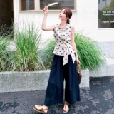法式波点无袖上衣阔腿裤套装女夏季2025新款温柔风气质减龄两件套，女装套装/套裙，艾艾淮淮