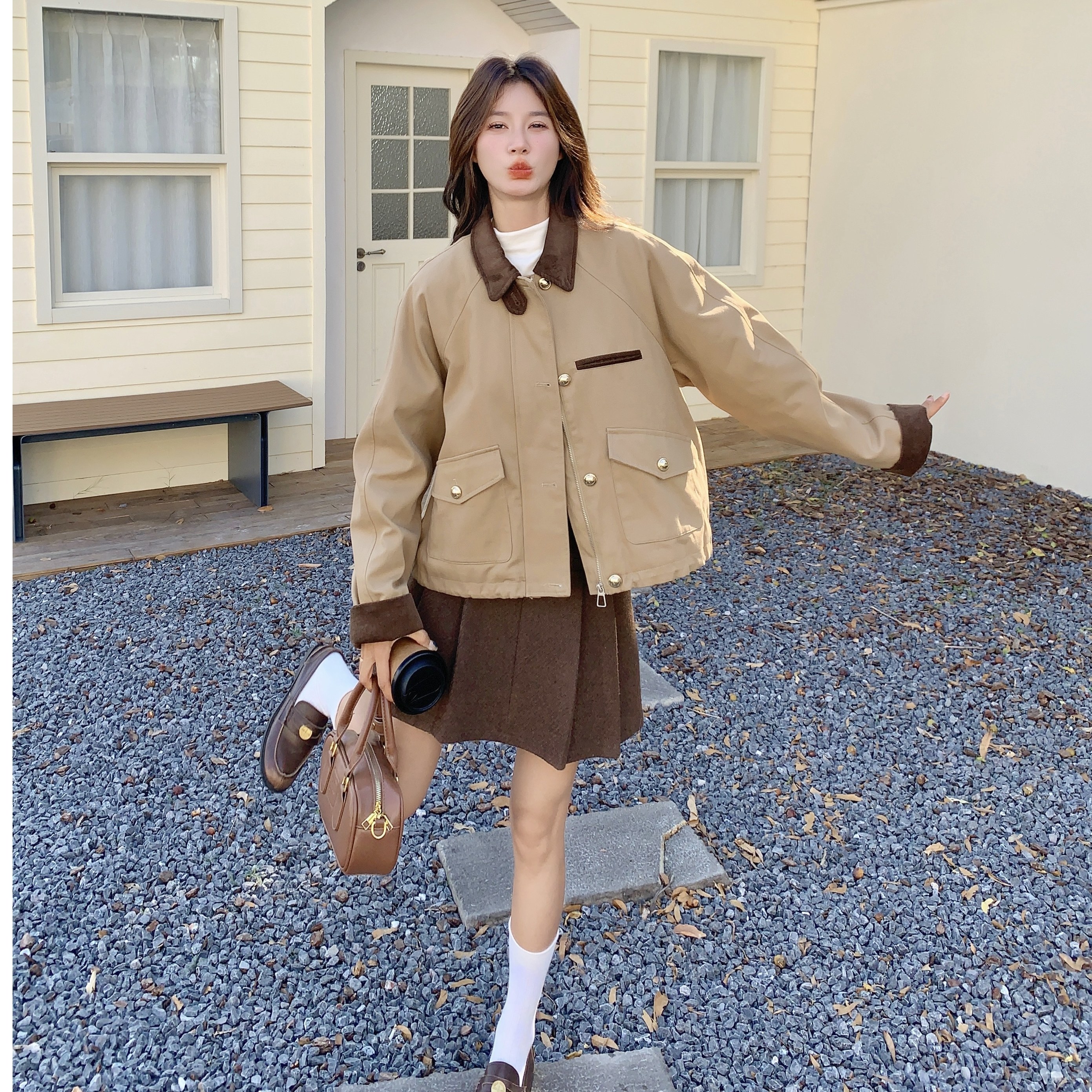 【新款】现货撞色加棉休闲外套297-1822-P165-K238,女装短外套,艾艾淮淮