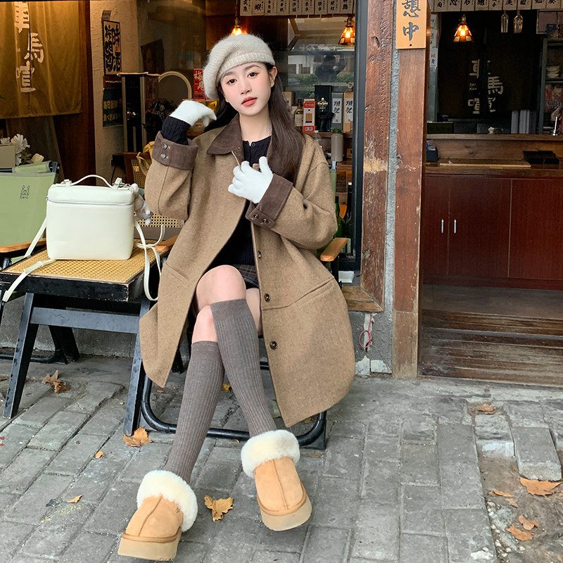 【新款】现货拼接撞色毛呢大衣297-969-P185-K278,女装毛呢外套,艾艾淮淮