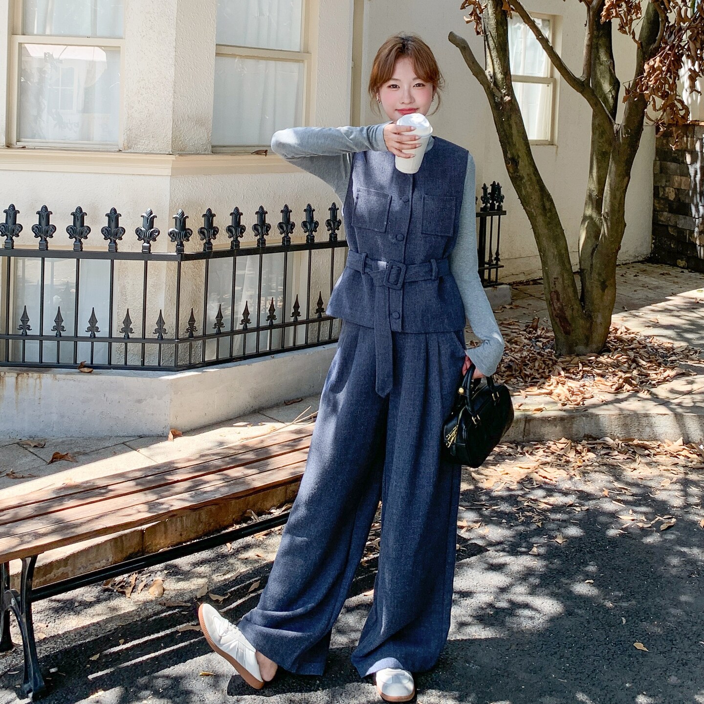 高级感毛呢马甲套装女秋冬2025新款慵懒风休闲长裤打底衫三件套,女装套装/套裙,艾艾淮淮