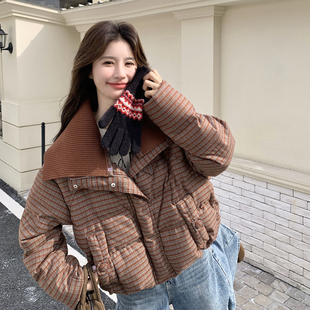现货 90绒 格子拼接毛线领羽绒服297 1930 K438 P295 首发新款
