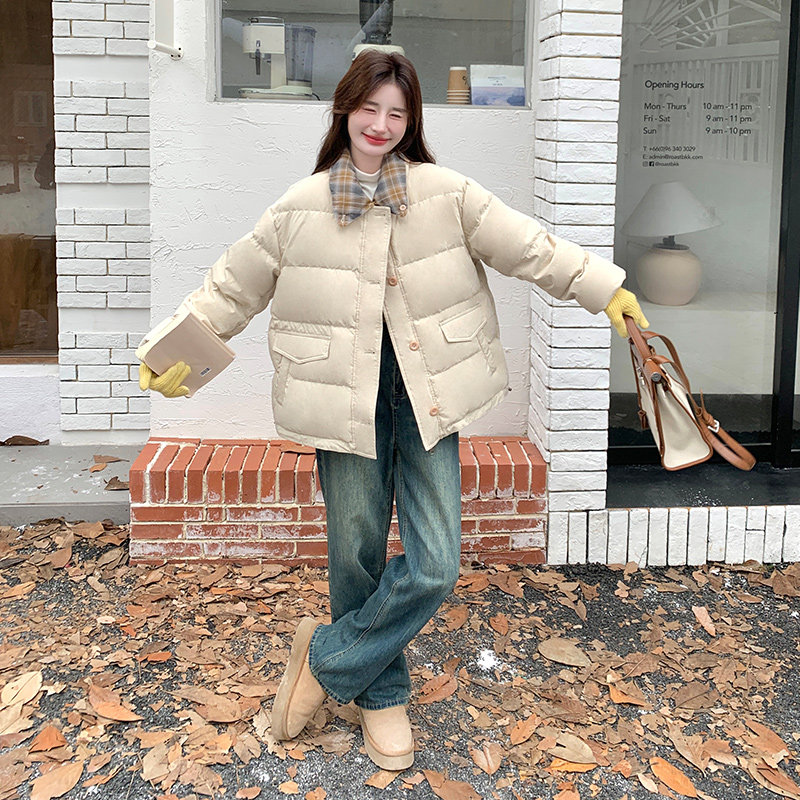 现货90绒撞色格子立领羽绒服外套297-1005-P275-K398,女装短外套,艾艾淮淮
