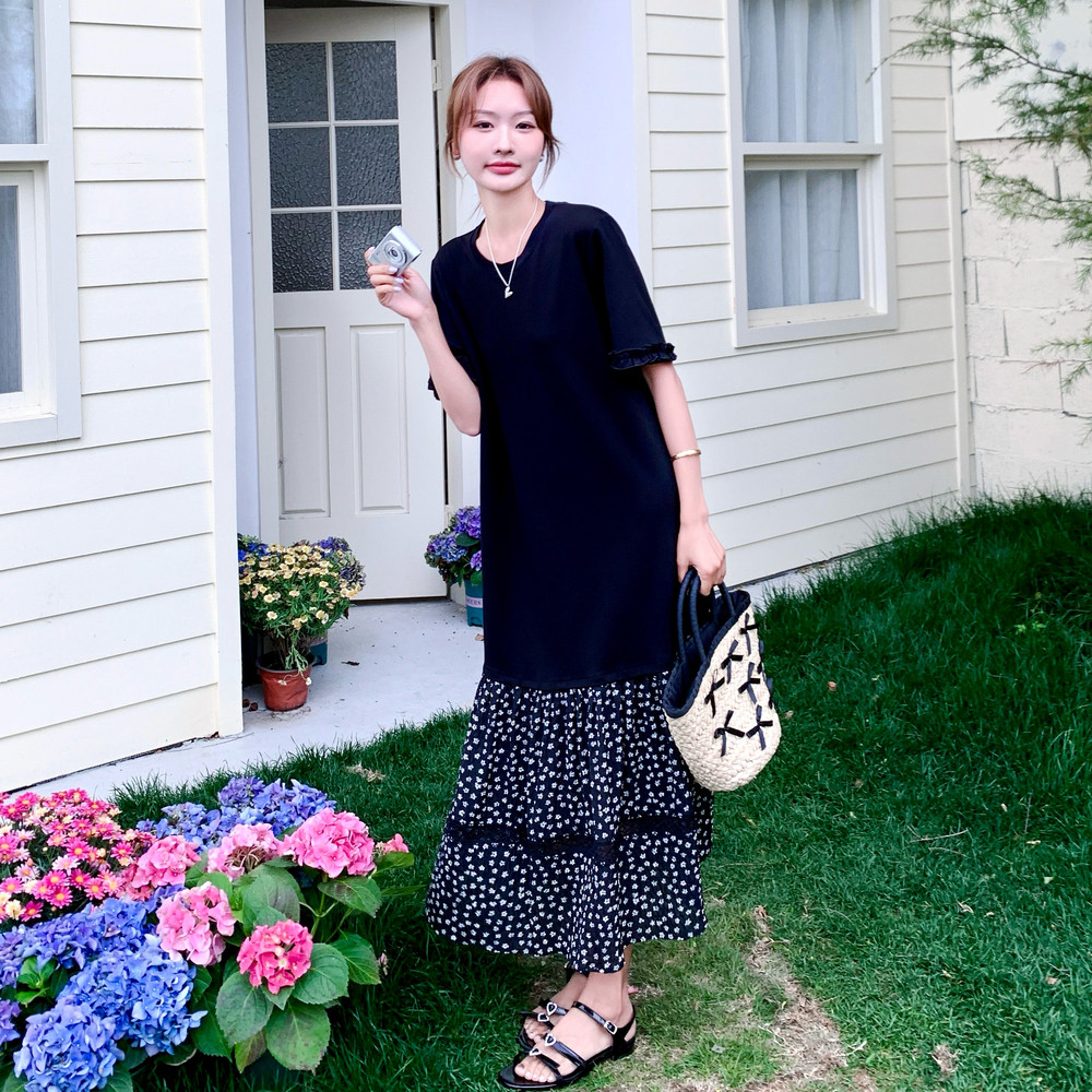 【新款】现货假两件碎花拼接连衣裙297-1326-P115-K168，商品下架区商品下架区，艾艾淮淮