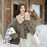 【新款】90绒现货羊羔毛拼接羽绒服297-1937-P285-K418，女装棉衣/棉服，艾艾淮淮