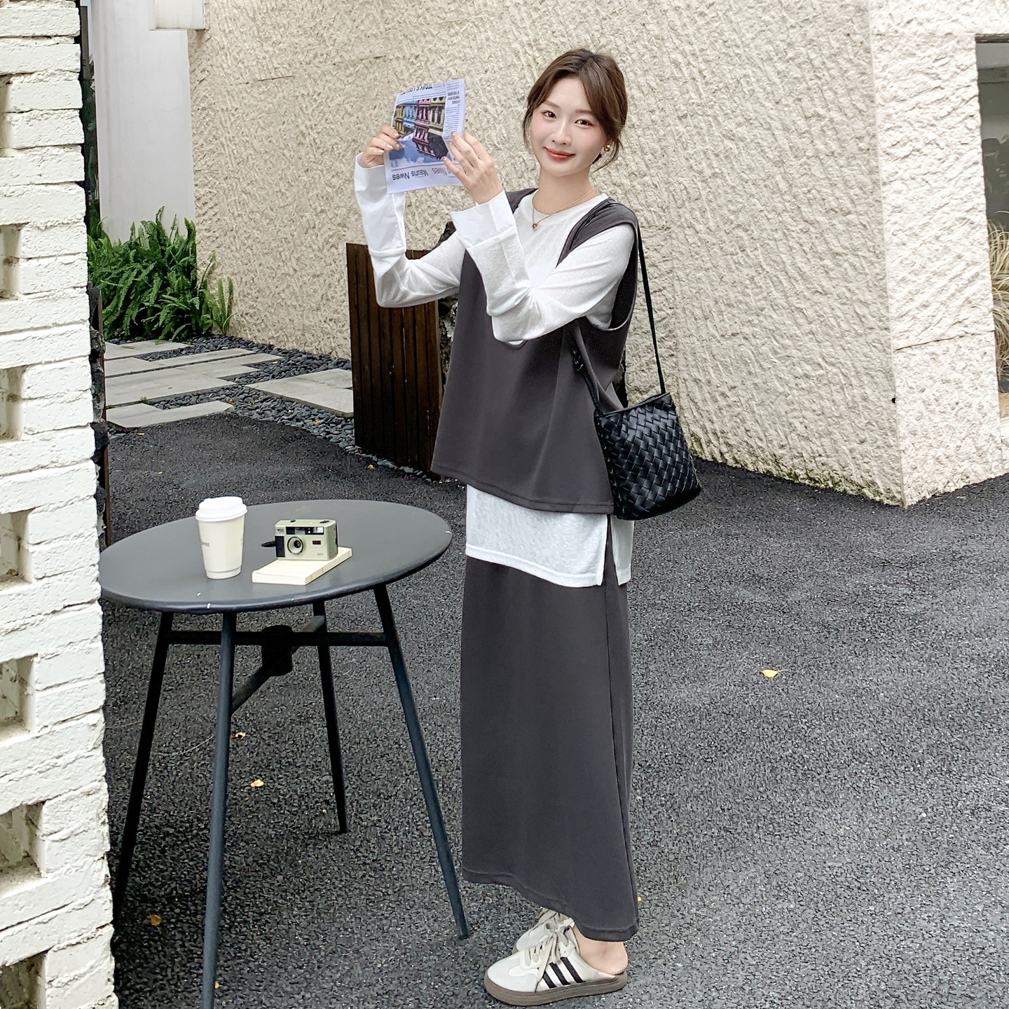 现货休闲马甲+裙+长袖T三件套297-1668-P155-K218,女装套装/套裙,艾艾淮淮