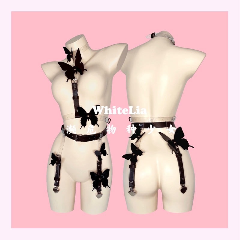 原创设计新品暗黑蝴蝶透明吊袜带