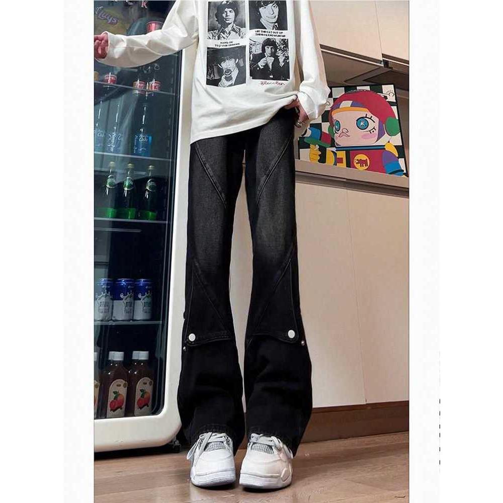 美式高街解构微喇牛仔裤男