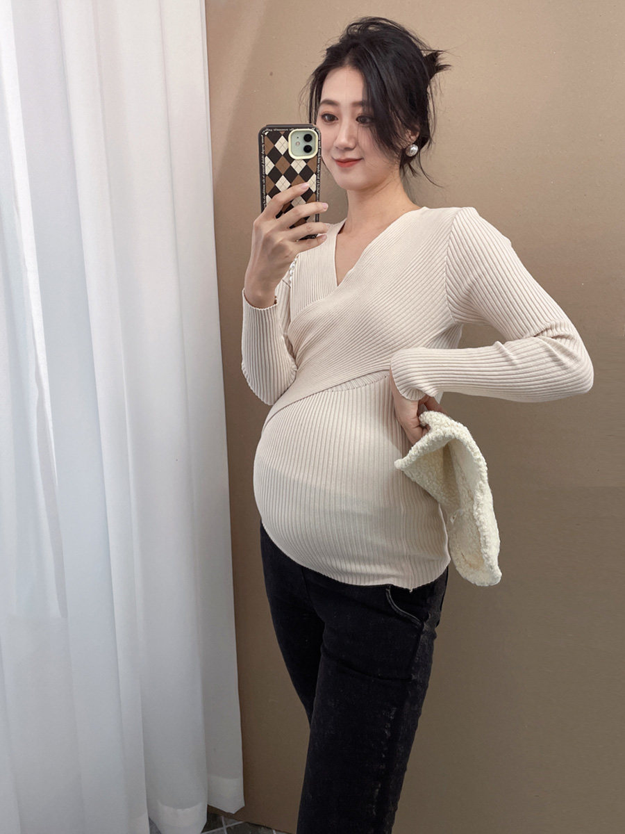 슬림한 임산부 니트탑 산후수유복 수유스웨터 모유셔츠 가을겨울 긴팔 블랙하의셔츠 트렌디