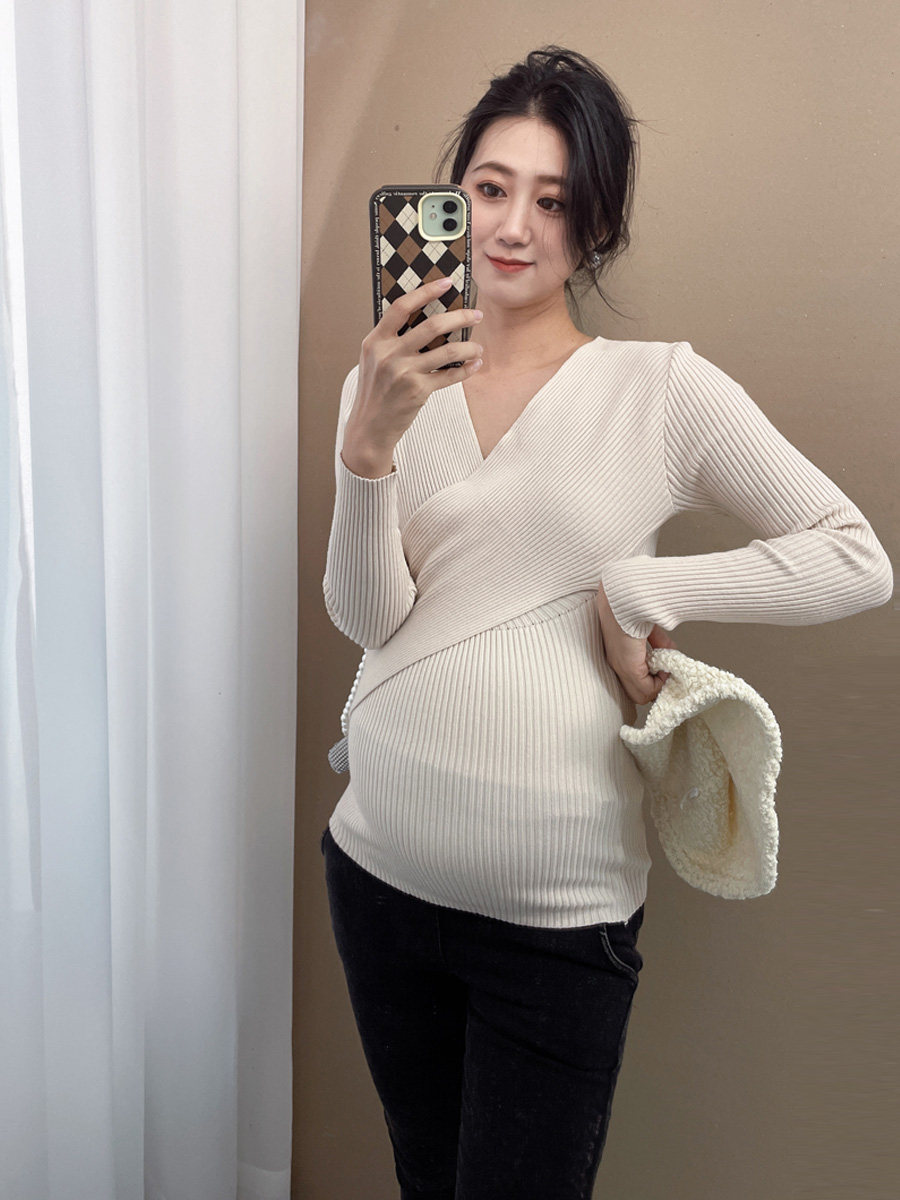 슬림한 임산부 니트탑 산후수유복 수유스웨터 모유셔츠 가을겨울 긴팔 블랙하의셔츠 트렌디