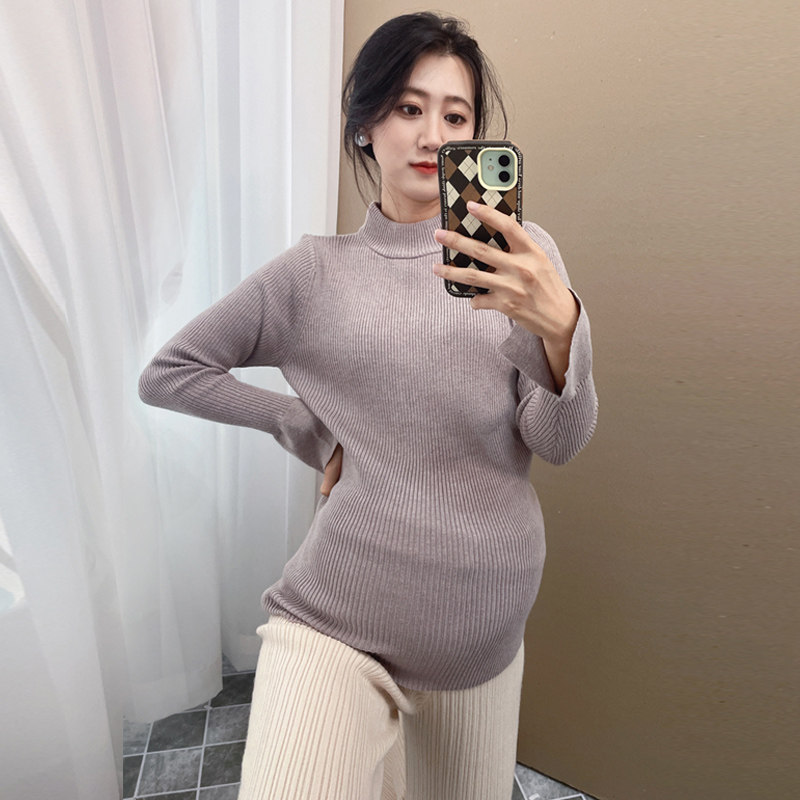 임산부 하의 셔츠 스웨터 가을 겨울 이너 상의 큰 사이즈 스웨터 라운드 넥 긴팔 티셔츠 임부복 가을 의류 트렌드