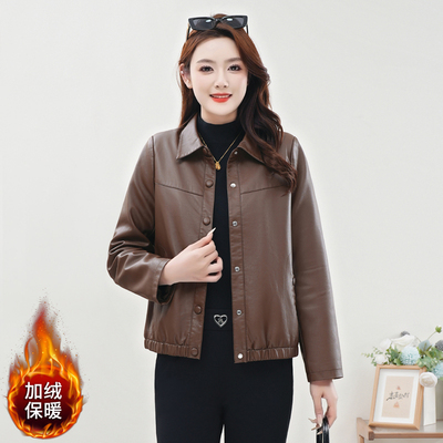 秋冬加绒短款皮衣女士小个子外套