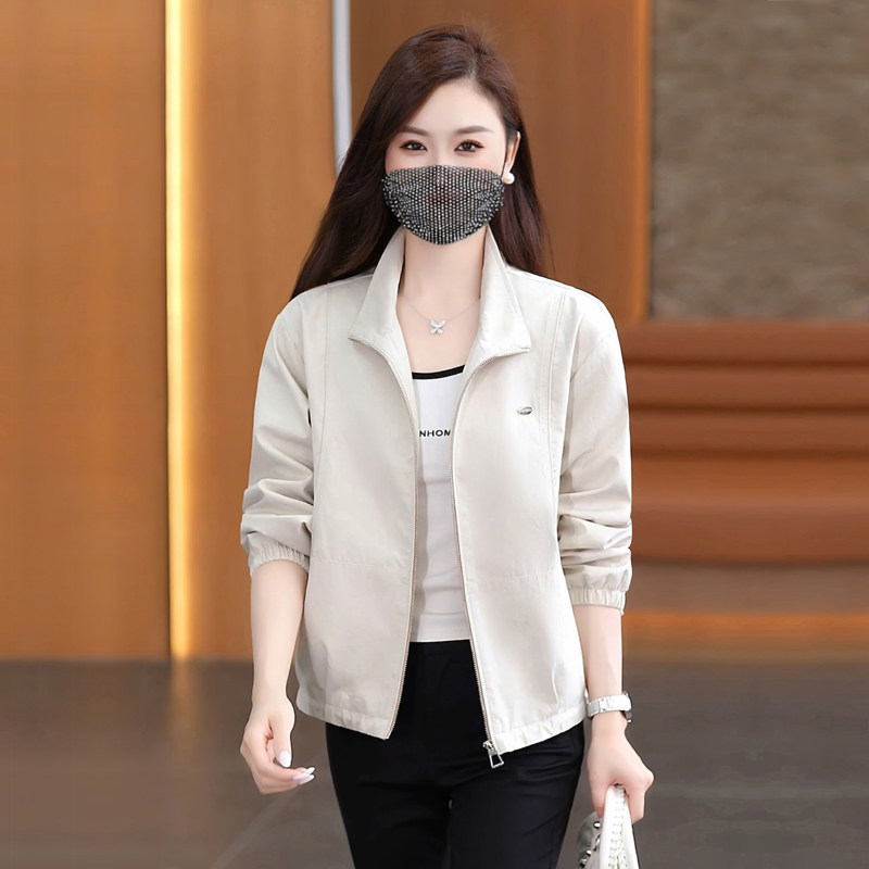 休闲短款外套女春秋宽松立领夹克