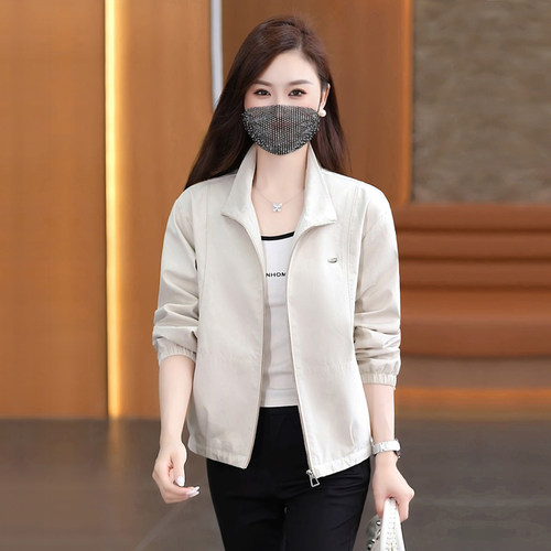 休闲短款外套女春秋宽松立领夹克