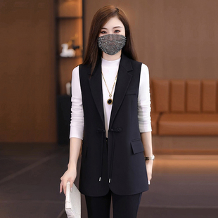 新中式西装马甲女中长款2026新款春秋宽松显瘦高级感时尚国风马夹