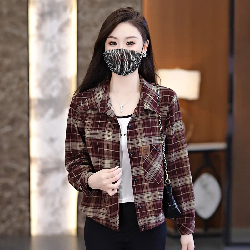 短款外套女2025早秋新款时尚小个子磨毛格子衬衫休闲百搭打底上衣