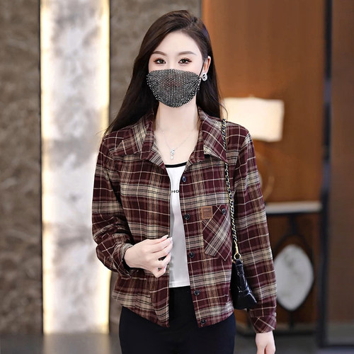 短外套女小个子休闲磨毛格子衬衫