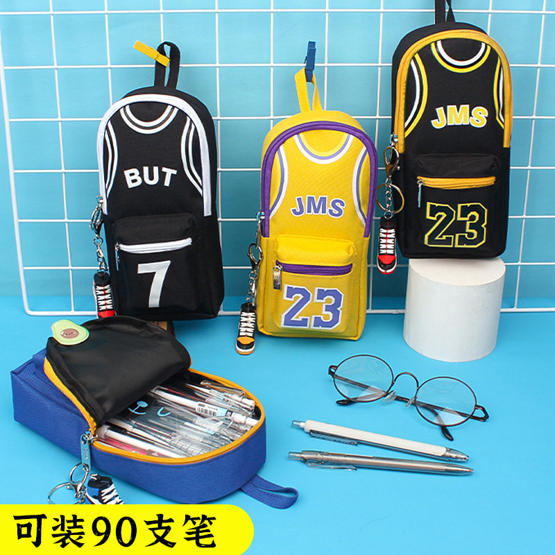 中小学生收纳球星书包笔袋男女生高颜值大容量帆布双层篮球文具袋图片