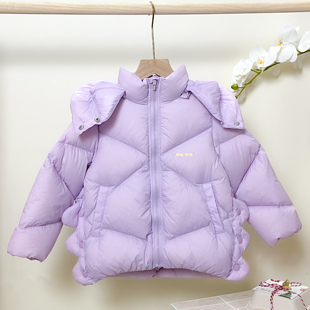 马家110码米白色黑色紫色羽绒服大衣外套女童秋冬高级感