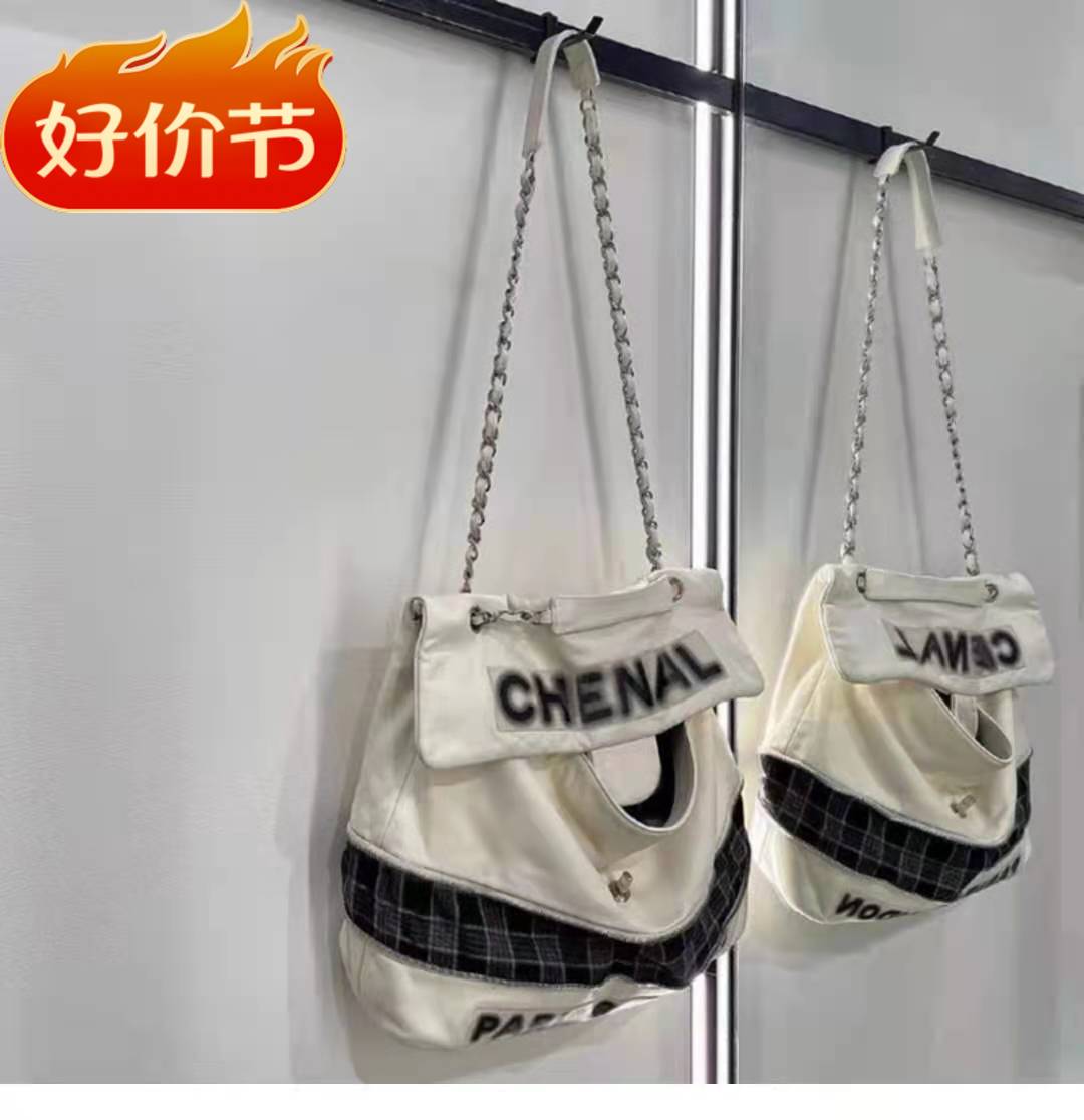 2023时尚新款休闲博主同款拉链设计斜挎包拼接格子质感百搭女潮包