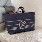 条纹帆布通勤大包女2024新款 时尚 大容量手提妈咪包质感单肩托特包