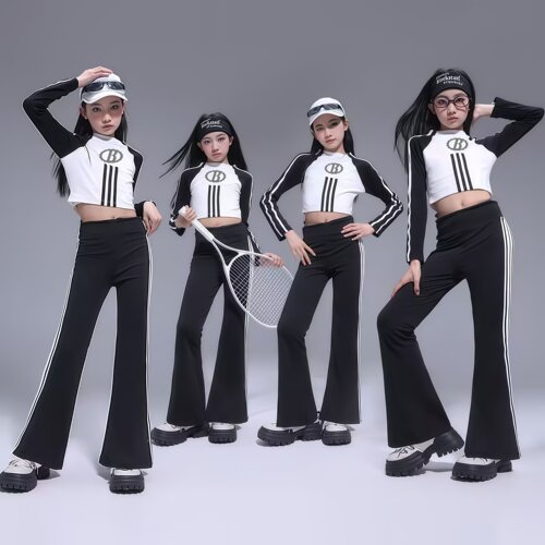 可定制女童爵士舞露脐喇叭裤