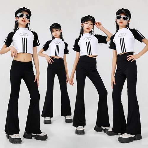 可定制女童爵士舞露脐喇叭裤