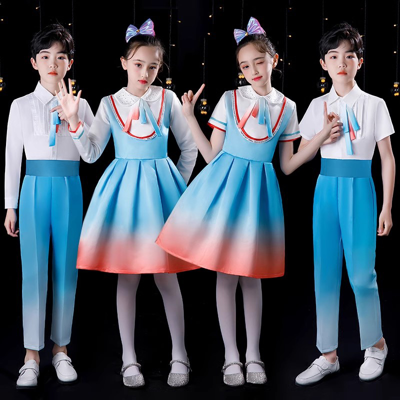 元旦儿童合唱爱国演出服中小学生诗歌朗诵比赛合唱团男女童表演服