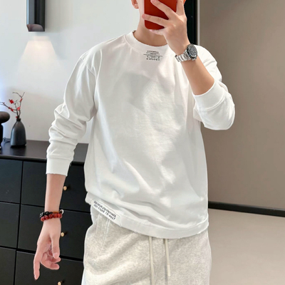 纯棉重磅长袖T恤男设计感打底衫