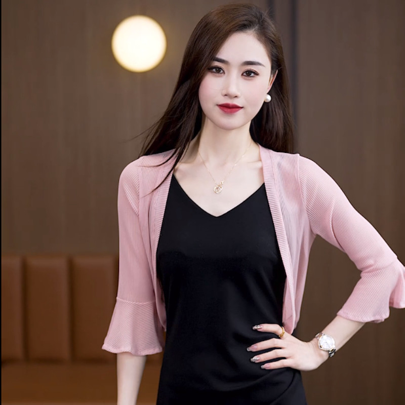 夏天披肩配吊带裙的小外搭罩衫女夏季开衫轻薄网纱小坎肩外套图片