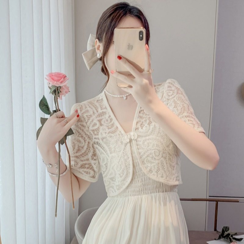 蕾丝小披肩女夏季2024新款新中式盘扣钩花镂空短袖防晒开衫小外套,女装/女士精品,蕾丝衫/雪纺衫,淘宝优惠券,粉丝福利购,淘宝优惠卷